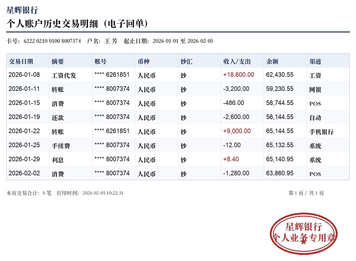 Clear scanned Chinese bank statement before translation