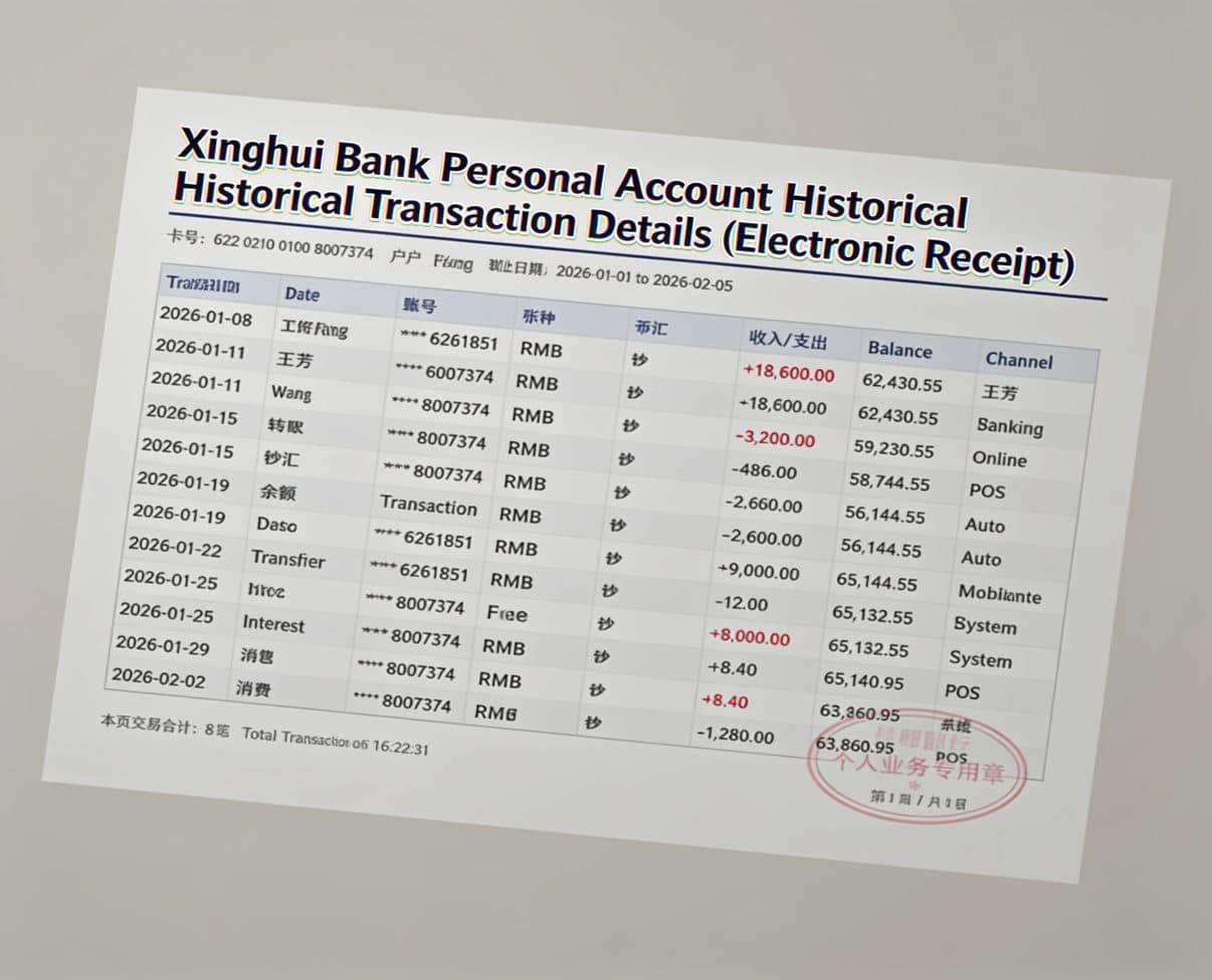 Phone photo bank statement after machine translation, showing garbled and duplicated rows